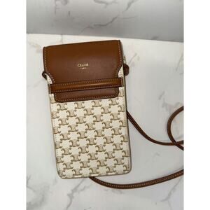Celine Triomphe Canvas Lambskin Phone Pouch With Flap - Excellent Condition